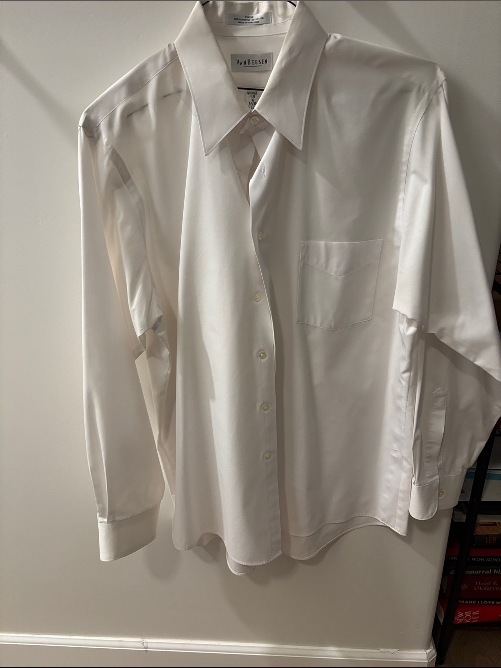 Van Heusen White Long-Sleeve Dress Shirt with Chest Pocket